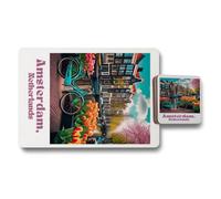 Benjamin Tate Design Amsterdam Neighbors Placemat And Coaster Set 12 Piece Premium Artwork Limited Edition Wood Bottom