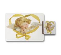 Benjamin Tate Design Angel Heart Placemat And Coaster Set With Wood Bottom Designer Artwork Limited Edition