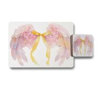 Benjamin Tate Design Angel Wings Placemat And Coaster Set With Wood Bottom Designer Artwork Collection Exclusive