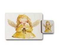 Benjamin Tate Design Angelic Dawn Placemat And Coaster Set In Golden Print Collection Exclusive Limited Edition