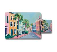 Benjamin Tate Design Artisan Palm Street Placemat And Coaster Set With Wood Bottom Premium Print Collection Limited Edition