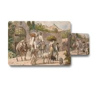 Benjamin Tate Design Artistic Placemats And Coasters Set With Rustic Travel Scene