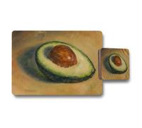 Benjamin Tate Design Avocado Half Placemats And Coaster Set With Kitchen Art Print
