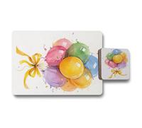 Benjamin Tate Design Balloon Burst Placemat And Coaster Set With Wood Backing Fine Art Print Collection Limited Edition