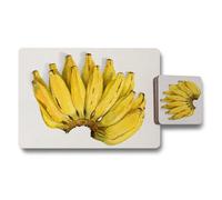 Benjamin Tate Design Banana Art Placemat And Coaster Set With Giclee Print On Wood Base Limited Edition