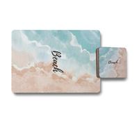 Benjamin Tate Design Beach Themed Placemat And Coaster Set, Designer Artwork, Wood Back, 12 Piece Limited Edition