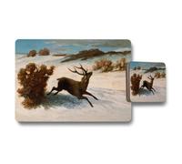 Benjamin Tate Design Beautiful Winter Scene Deer On Snow Placemat And Coaster Set