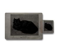 Benjamin Tate Design Black Persian Cat Placemat And Coaster Set Vintage Edition
