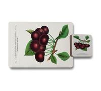 Benjamin Tate Design Black Tartarian Cherry Botanical Placemat And Coaster Set Wood Bottom Luxury Artwork Collection Limited Edition