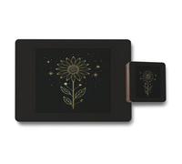 Benjamin Tate Design Black Wood Bottom Placemat And Coaster Set Gold Sunflower Collection Limited Edition