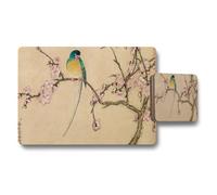 Benjamin Tate Design Blue Kingfisher On Plum Blossom Placemat And Coaster Set