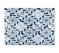 Benjamin Tate Design Blue Nautical Elements Glass Chopping Board in Natural Benjamin Tate Design Natural