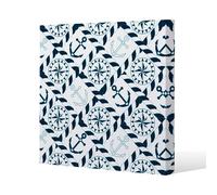 Benjamin Tate Design Blue Nautical Elements Slim Style Canvas Print 20x20cm in Natural | Size: 20x20 cm Benjamin Tate Design Natural 20x20 cm