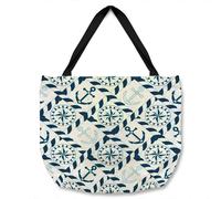 Benjamin Tate Design Blue Nautical Elements Tote bat in Natural Benjamin Tate Design Natural