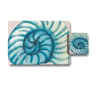 Benjamin Tate Design Blue Spiral Nautilus Placemat Coaster Set With Wood Backing Fine Art Print Limited Edition