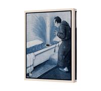 Benjamin Tate Design Blue Surrealist Canvas Wall Art Man Reacts To Water Spout In Tub