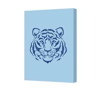 Benjamin Tate Design Blue Tiger Head Handmade Canvas Art Print On Deep Wooden Frame