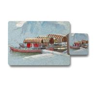 Benjamin Tate Design Boat Scene Placemat And Coaster Set With Thatched Roof Boats Artwork