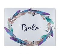 Benjamin Tate Design Boho Style Wreath Feathers Glass Chopping Boarddesigner Style