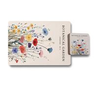 Benjamin Tate Design Botanical Garden Placemat And Coaster Set Floral Artwork Wood Base Limited Edition Collection