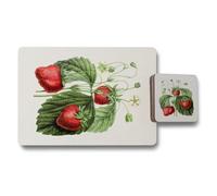 Benjamin Tate Design Botanical Strawberry Placemat Coaster Set Designer Artwork Wood Bottom Limited Edition