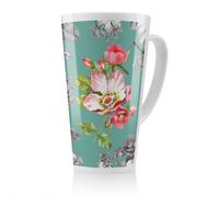 Benjamin Tate Design Bright Flower On Green Latte Mug, Stunning Designer Mug Fit For Any Home, Treat Yourself Or A Loved One