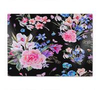 Benjamin Tate Design Bright Pink Flowers On Black Glass Chopping Board in Natural Benjamin Tate Design Natural