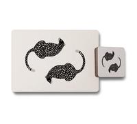 Benjamin Tate Design Cat Themed Placemat And Coaster Set With Black Spotted Cats