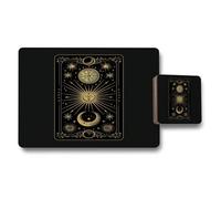 Benjamin Tate Design Celestial Gold On Black Placemat And Coaster Set With Wood Bottom Limited Edition