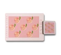 Benjamin Tate Design China Fruit Market Peach Print Placemat Coaster Set With Wood Bottom Pink Luxe Collection Limited Edition