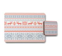 Benjamin Tate Design christmas background with deer placemat coaster set in Natural Benjamin Tate Design Natural