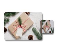 Benjamin Tate Design christmas gift box placemat coaster set in Natural Benjamin Tate Design Natural