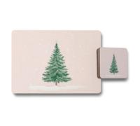 Benjamin Tate Design Christmas Tree Placemat And Coaster Set Pink Snowfall Design