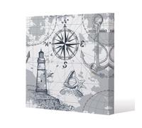 Benjamin Tate Design Compass & Map Slim Style Canvas Print 20X20Cm , 15mm Slim Real Wood.