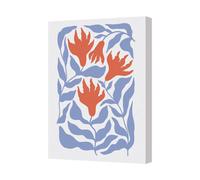 Benjamin Tate Design Contemporary Floral Canvas Art Print Blue And Orange Wall Decor