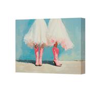 Benjamin Tate Design Contemporary Pink Cowboy Boots Gallery Wrapped Canvas Art Print With White Dress