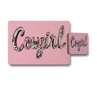Benjamin Tate Design Cowgirl Chic 12 Piece Placemat And Coaster Set In Leopard Print Designer Artwork With Wood Backing Finish