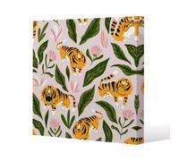 Benjamin Tate Design Cute Tigers And Tropical Leaves And Flowers Slim Style Canvas Print 75X75Cm , 15mm Slim Real Wood.