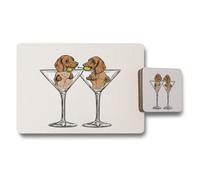 Benjamin Tate Design Dachshund Martini Glass Placemats And Coaster Set Collection