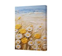 Benjamin Tate Design Daisy Field Canvas Art Print With Yellow White Flowers On Wooden Frame