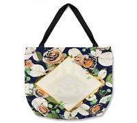 Benjamin Tate Design Decorative Flowers On Navy Tote bat in Natural Benjamin Tate Design Natural