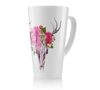 Benjamin Tate Design Deer Animal Skull With Flowers And Feathers Latte Mug, Stunning Designer Mug Fit For Any Home, Treat Yourself Or A Loved One