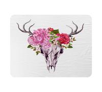 Benjamin Tate Design Deer Animal Skull With Flowers & Feathers Blanket in Natural | Size: 120 cm x 150 cm Benjamin Tate Design Natural 120 cm x 150 cm