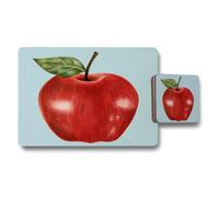 Benjamin Tate Design Designer Apple Artwork Placemat Coaster Set Hardwood Base Exclusive Edition 12 Piece Home Table Decor