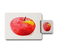 Benjamin Tate Design Designer Apple Watercolor Placemat And Coaster Set 12 Piece Premium Wood Base Exclusive Collection