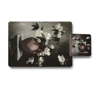 Benjamin Tate Design Designer Artwork 12 Piece Placemat Coaster Set With Wood Bottom And High End Print Collection