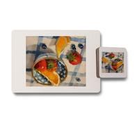 Benjamin Tate Design Designer Artwork Placemat And Coaster Set 12 Piece With Wooden Base Exclusive Studio Collection