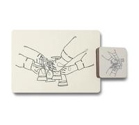 Benjamin Tate Design Designer Artwork Placemat And Coaster Set With Wood Bottom Limited Edition Set Of 12