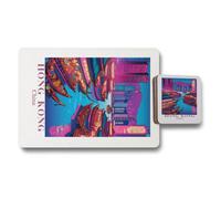 Benjamin Tate Design Designer Artwork Placemat And Coaster Set With Wooden Base From Hong Kong Collection Limited Edition