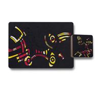 Benjamin Tate Design Designer Artwork Placemat Coaster Set Of Twelve Black Abstract With Wood Bottom